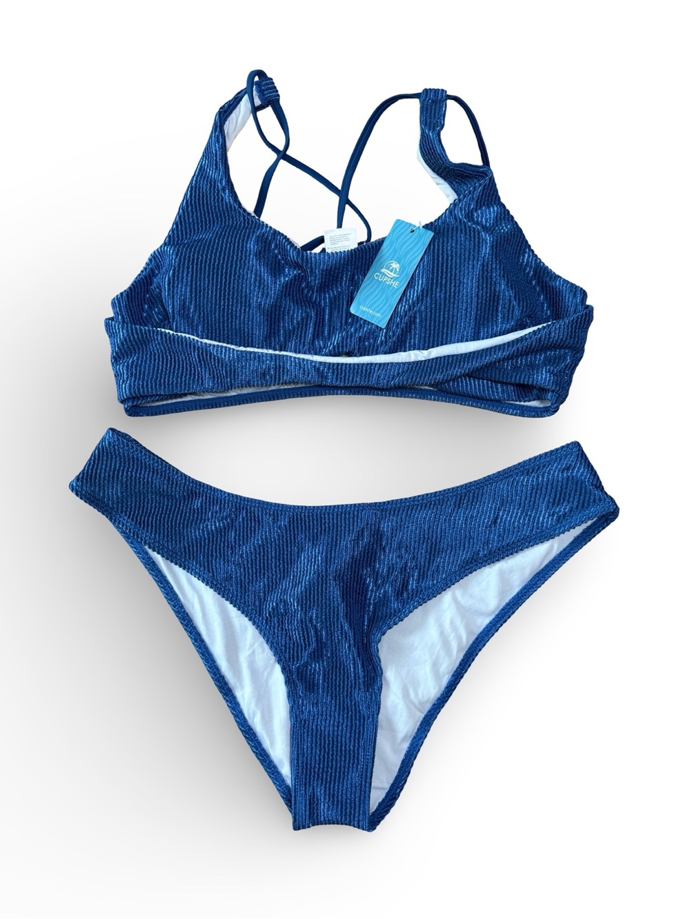 Cupshe Royal Blue Ribbed Strappy Bikini Set
